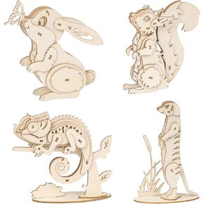 ELX Wooden 3D Puzzles for Kids 6+, 4 Piece Set Animal Wooden Models, Wood Building Kits Stem Toys Gifts for Kids and Adults…