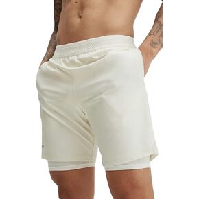 Fabletics Men's The Fundamental Short (Lined), Workout, Running, Training, Gym, Yoga, Ultra Lightweight, Athletic, 5" Inseam, XL, Bone in Saudi Arabia