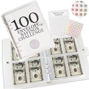 100 Envelope Challenge Binder, 2024 Shiny Cover Binder Savings Challenge Book, 100-Day Money-Saving Binder Challenge with Goals, Easy and Funny Way to Save $5,050