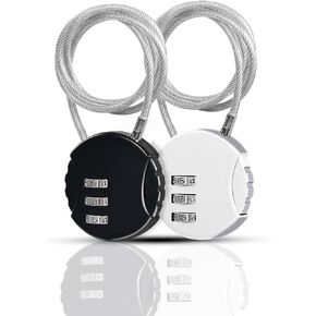 YAODHAOD 3 Digit Combination Padlock Locks, 2 Pieces Cable Luggage Locks, Wire Stroller Locks TSA Approved Padlocks for School Travel Bike Helmet Backpack Cabinet (5.2 inch, Black & Silver)