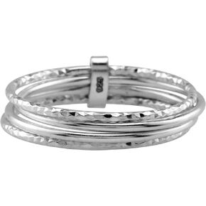 Silvershake 925 Sterling Silver Rhodium Plated Thin Diamond Cut and Plain Band-4 Wraparound Skinny Wire Stackable Ring Handmade Jewelry for Women or Teens