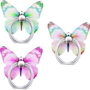 3PCS Phone Ring Holder, Butterfly Painted Pattern Metal Stand 360° Rotation Phone Finger Ring Stand, Cell Phone Finger Kickstand Grip Compatible with Most Smartphones(Gradient Color B)