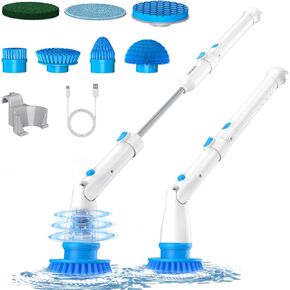 Electric Spin Scrubber, Cordless Cleaning Brush with 7 Replaceable Brush Heads, 2 Adjustable Angle & Extension Handle for Hard-to-Reach Area, 400RPM Power Shower Scrubber for Bathroom/Tile/Window/Tub