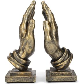Dicksons Detailed Left and Right Praying Hands 9 inch Gray Resin Stone Bookends