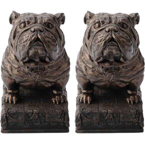 Veronese Design 5 7/8 Inch British Bulldog Bookends Resin Sculpture Bookends Hand Painted Bronze Finish Desktop Organizer