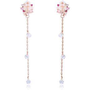 GRACE JUN High-grade Copper CZ Enamel Long Tassel Clip on earrings No Pierced for Women Charm Wedding Accessory