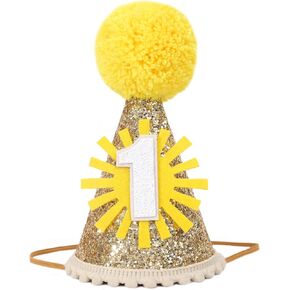 Sun 1st Birthday Hat - Bohemian Sunshine First Birthday Party Decorations,Gold Glitter Sun Cone Hat,Summer Themed Baby Shower Party Decor,One You Are My Sunshine Party Hat