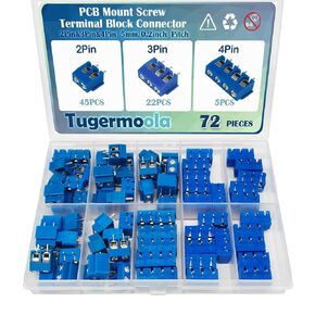 72PCS 5mm/0.2inch Pitch PCB Mount Screw Terminal Block Connector 2Pin 3Pin 4Pin Circuit Board Connectors PCB Wiring Terminals Blue