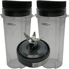 Replacement 16oz cup with lid and extractor blade,Compatible with Ninja Kitchen System Pulse Blender : BL200 30/ BL201 30/BL201C 30/BL203QBK 30 /BL203OCN 30/ BL203QB 30 (Bl210(cup with seal lid))