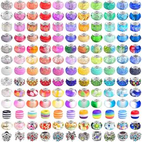 230 Pcs Large Hole Glass Beads for Jewelry Making, European Beads Bulk Mixed Color Spacer Beads with Rhinestones Lampwork Beads for DIY Craft Charms Bracelet Necklace Earring Making