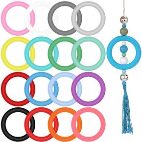 16pcs Silicone Beadable O Rings, 65mm Silicone Beads Ring Round Silicone Loop with 2 Holes Focal Frame Silicone Pendant for Jewelry Making DIY Crafts Necklaces Keychains