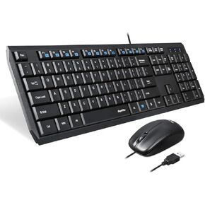 مجموعة لوحة المفاتيح والماوس السلكية Eagletec KM120 رفيعة ومسطحة وهادئة، لوحة مفاتيح مريحة كاملة الحجم مكونة من 104 مفاتيح وماوس صغير محمول لأجهزة الكمبيوتر التي تعمل بنظام Windows (مجموعة لوحة مفاتيح وماوس سلكية سوداء) in Kuwait