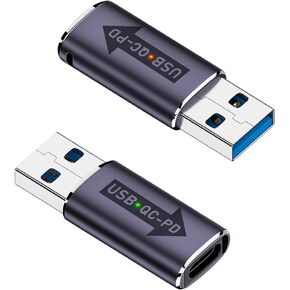 QIANRENON USB3.1 QC to USB C PD Adapter USB3.1 Male to Type C Female Fast Charging Connector,LED Light/Hanging Hole,for USB QC Power to USB C PD Function,(only Support USB3.1 Data Transfer),2Pcs