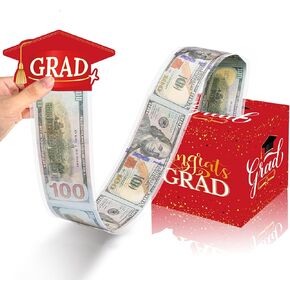 2024 Graduation Money Box for Cash Gift Pull 2024 Graduation Surprise Box for Cash, Explosion Gift for Graduate, Billionaire Money Holder with Pull Out Card DIY Set (Red)