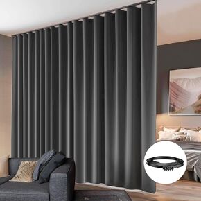 Room Divider Curtain with Flexible Ceiling Track, Total Privacy Ceiling Track Curtains Blackout Sound Proof Floor to Curtains for Living Room Bedroom Patio Sliding Door (Black, W100 x H84)…