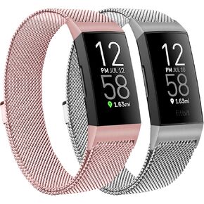عبوتان من الأربطة المعدنية المتوافقة مع Fit bit Charge 4 / Charge 3 Bands للنساء والرجال، سوار معصم شبكي مسامي مع مشبك مغناطيسي قابل للتعديل من أجل Fit bit Charge 4 / Charge 3 / Charge 3 SE in Kuwait