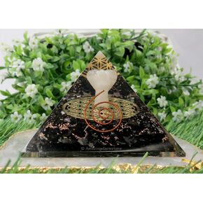 Large Orgone Pyramid | Shungite Pyramid Crystal | Crystal Angel with Flower of Life Orgonite Pyramid | Organ Pyramids Positive Energy Healing