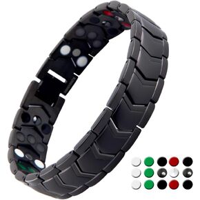 Magnetic Bracelet for Men Three rows Energy Stainless Steel Black Bracelet Magnet Link Mens Jewelry 8.66 inches