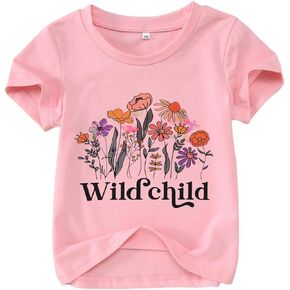Toddler Baby Girls Flower Shirt Cute Wild Child Flower Short Sleeve T-Shirt Kids Wildflower Graphic Summer Tees Top