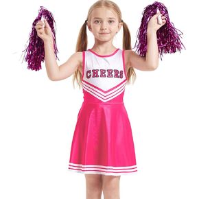 Girls Cheerleader Costume Dresses Costume with Cheerleader Pom Pom Socks for 5-12Years