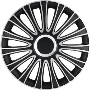 Lemans Wheel Covers, Premium European-Made Rim Covers with 3-Step Retention System, Durable 17 Inch Hubcaps Set of 4, Fits Most Steel Wheels, Silver & Black- Alpena