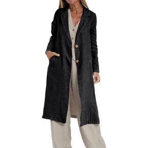 IDEALSANXUN Womens Long Linen Blazer Jackets Casual Lightweight Trench Coat