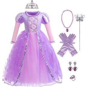 Girls Sofia Princess Birthday Dress Rapunzel Halloween Costume Pageant Christmas Evening Party Gown w/Accessories