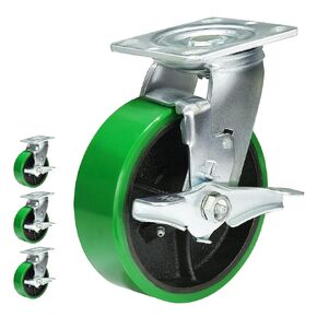 8 Inch Caster Wheels, Heavy Duty Caster with Strong Load-Bearing, Polyurethane Wheel on Steel Hub, Supports 1500 lbs Each(2 Pack Brake)