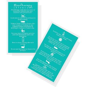 Mesotherapy Aftercare Cards | 50 Pack | Size 2x3.5" inch Business Card | Liquid Lipo | Skin Care | Therapist Supplies | Teal Card Design