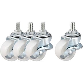 uxcell 1.5 Inch Swivel Caster Wheels PP 360 Degree Threaded Stem Caster Wheel with Brake M8 x 15mm, 132lb Total Load Capacity, Pack of 4
