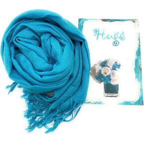 Smiling Wisdom - Hugs and More Hugs Greeting Card and Scarf Gift Set - A Wrap that Hugs - Woman - Grief, Bad Day, Disappointment, Sympathy (Peacock Blue Pashmina)
