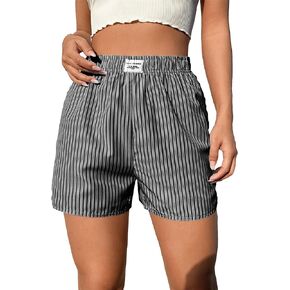 Women's Summer Striped Shorts and Plaid Elastic Waist Shorts Sleepwear Micro Bottoms Lounge