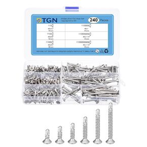240Pcs Wood Screws Assortment Kit - 6 Sizes 410 Stainless Steel #8x1/2" - #8x1-1/2" Phillips Flat Head Self Tapping Screws