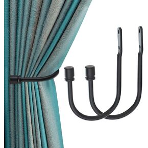 Curtain Holdback,2 Pcs Curtain Tiebacks with Classic End Cap, U Shaped Window Drapery Holder Curtain Hook, Matte Black