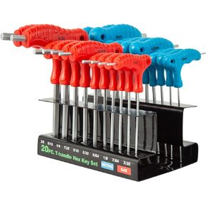 20-piece T-Handle Allen Hex Key Wrench Set, Long Arm Ball-head Design, Metric (2mm-10mm), Imperial (3/32"-3/8")