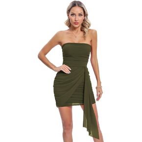 ALENDA DANMOS Women Elegant Strapless Bodycon Corset Tube Mini Dress Chic Off Shoulder Ruched Mesh Draped Party Dress 309