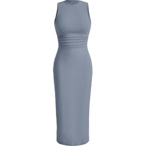 Verdusa Women's Crewneck Sleeveless High Waist Rib Knit Tank Long Bodycon Dress