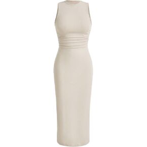 Verdusa Women's Crewneck Sleeveless High Waist Rib Knit Tank Long Bodycon Dress