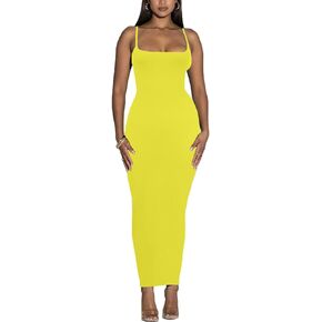 Women's Spaghetti Strap Bodycon Dress - Summer Casual Maxi Club Party Long Tight Slip Dresses