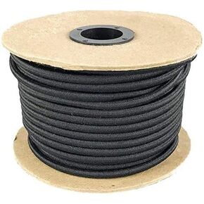 Elastic Bungee Cord. 3/16", 3/8", 1/4", 5/16", 1/8". 50 and 100 Foot Spools. Weather and Abrasion Resistant. Used for Tie Downs, Crafting, DIY Projects. Black Shock Cord. Made in The USA