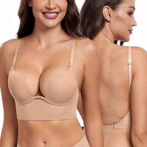 DotVol Women's Backless Multiway Convertible Low Cut Push Up Underwire Bra