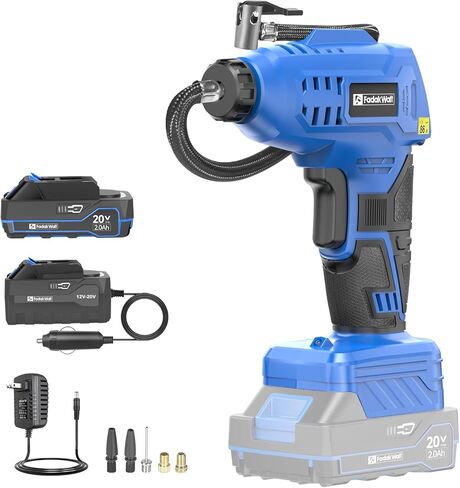 Tire Inflator Portable Air Compressor,20V Cordless Car Tire Pump, Rechargeable Battery w/12V Power Adapter&Gauge Display, Pump for Car Tires, Motorcycles, Bicycles, Balls (Blue) in Saudi Arabia