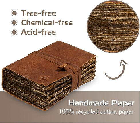 Vintage Leather Journal - 6"x9" - Antique Handmade Leather Bound Journal with Old Fashioned Blank Deckle Edge Paper - Perfect for Writing, Book of Shadows Journal, Drawing, Sketching in Kuwait