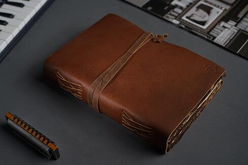 Vintage Leather Journal - 6"x9" - Antique Handmade Leather Bound Journal with Old Fashioned Blank Deckle Edge Paper - Perfect for Writing, Book of Shadows Journal, Drawing, Sketching in Kuwait