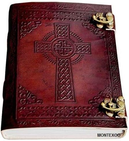 MONTEXOO Large Giant Leather Journal Bound Handmade Vintage Genuine Brown Antique Old personal Diary Notebook Gift Unlined (Celtic Cross) in Kuwait