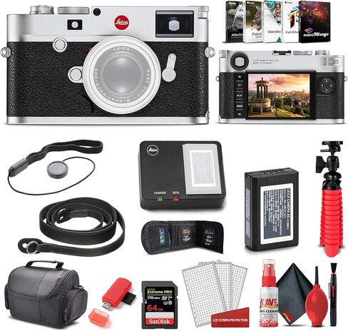 كاميرا Leica M10 - R الرقمية لتحديد المدى (كروم فضي) (20003) + بطاقة Extreme Pro سعة 64 جيجابايت + برنامج Corel للصور + قارئ بطاقات + حقيبة + مجموعة تنظيف + حامل ثلاثي القوائم مرن + Cap Keeper - حزمة المبتدئين in Kuwait