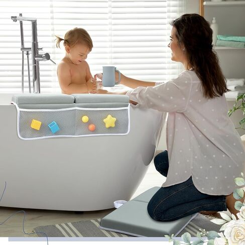 طقم وسادة مسند للركبة والكوع مكون من 4 قطع، بساط حوض استحمام غير قابل للانزلاق، كوب شطف للاستحمام في حوض الاستحمام، لوازم الاستحمام الأساسية، رمادي in Kuwait