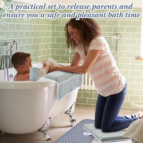 طقم وسادة مسند للركبة والكوع مكون من 4 قطع، بساط حوض استحمام غير قابل للانزلاق، كوب شطف للاستحمام في حوض الاستحمام، لوازم الاستحمام الأساسية، رمادي in Kuwait