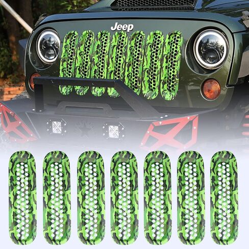 ROADER لإدراج شواء Jeep Wrangler JK، مشبك حماية شبكي أمامي لغطاء الشبكة الأمامية لعام 2007-2018 Jeep Wrangler JK JKU Unlimited Sport Freedom Rubicon Sahara، ملحقات جيب (أخضر مموه) in Kuwait