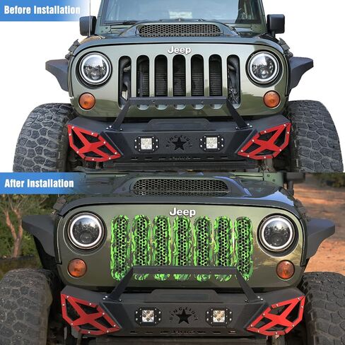 ROADER لإدراج شواء Jeep Wrangler JK، مشبك حماية شبكي أمامي لغطاء الشبكة الأمامية لعام 2007-2018 Jeep Wrangler JK JKU Unlimited Sport Freedom Rubicon Sahara، ملحقات جيب (أخضر مموه) in Kuwait